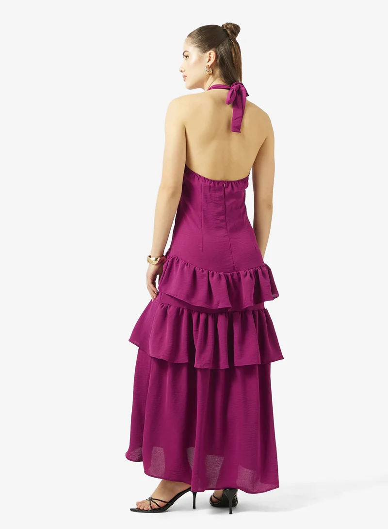 Ginger Halter Neck Frill Detail Maxi Dress